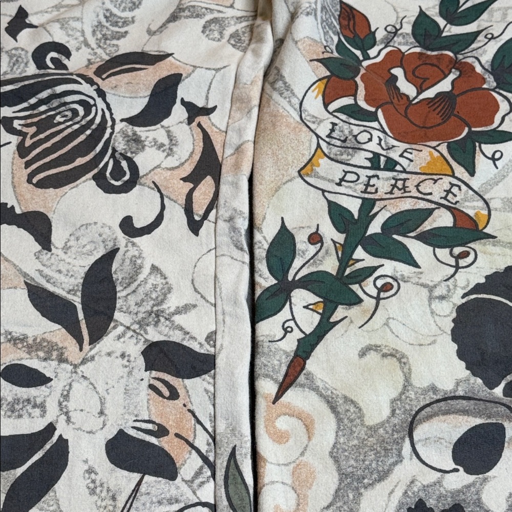 VINTAGE LUCKY BRAND TATTOO PRINT ED HARDY Y2K WIDE LEG SWEATPANTS **RARE** - Picture 6 of 12